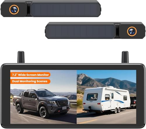 AUTO-VOX 7.2 Solar Wireless Reversing Camera with DVR Loop Recording: HD 1080P, Quick 2-Min Install, Support 2 Channels & Split Screen Reverse Camera Kits for Car, Van, SUV, Truck, Motorhome, Trailer