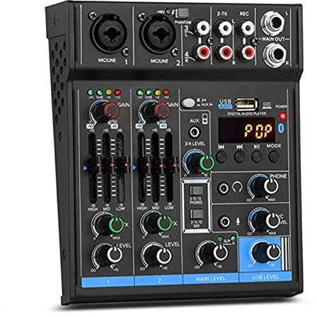 Mxxephemer DJ Mixer 4-Channel USB Interface,DJ Sound Controller with Bluetooth-compatible Sound Card for Computer Home Band Recording Stage