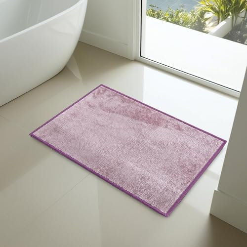 Comart - Tappeto Ocean da Bagno - Rettangolare 45x75 cm - Morbido sotto i Piedi - Tappetino Antiscivolo - Sottile e Traspirante - Lavabile in Lavatrice - Scendi Doccia e Vasca - Lilla