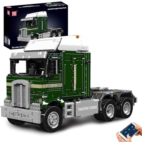 Mould King 13202 MOC Technik ferngesteuert Frontlenker-LKW Bausteine, 2181 Teile APP pneumatisches Zugfahrzeug Bausatz Modell, K100 Frontlenker-LKW Technologie Klemmbausteine Bausatz