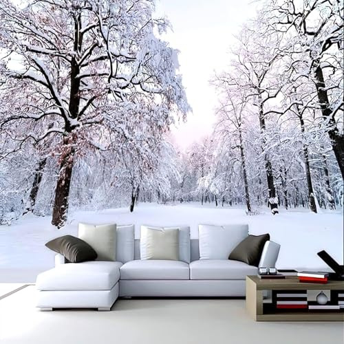 Papier Peint Panoramique Foret Papier Peint Intissé Neige D'hiver Poster Trompe l'oeil Mural 3D Art Décoration Murale Salon Chambre 400x280 cm 5599a