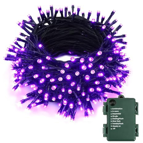 PhilzOps Halloween Décoration Extérieur, 10M 100 LED Violet Guirlandes Lumineuses Noël 8 Modes Étanche Batterie Intérieur Guirlandes de Sapin de Noël pour Jardin Clôture Cour Mariage Festival Chambre