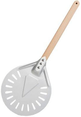 DUANSIYU Pelle Pizza Pelle à Pizza Ronde et Courte avec Manche en Bois antidérapant, Pelle perforée en Aluminium de 7, 8, 9 Pouces Pelle A Pizza