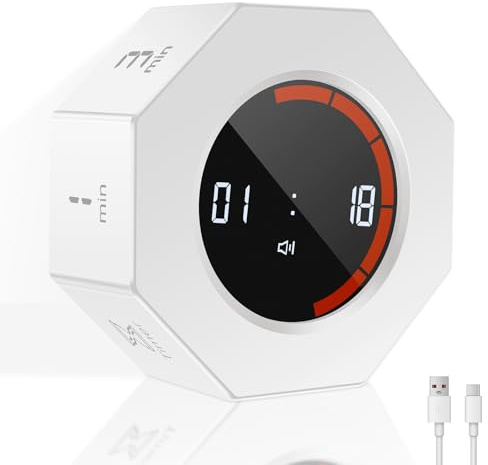 VAVPUP Flip Timer,Octagon Timer mit USB,Schwerkraft Sensor Clock,Cube Countdown 1/3/5/15/30/60/90min Countdown Uhr,Zeitmanagement Tool fur Arbeit,BüRo,Studium,Kinder,Küche Kochen,Sport