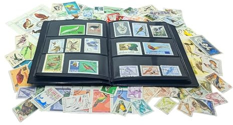 IMPACTO COLECCIONABLES – Colección de 100 Sellos con temática de Aves con álbum Incluido (14 x 18 x 1 cm) | Eleve su colección filatélica con Sellos matasellados en un álbum Compacto y Elegante