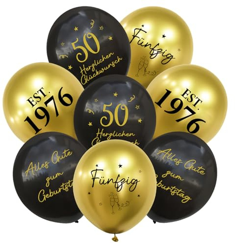 24 Stück Deko 50. Geburtstag Luftballons Schwarz Gold, 1976 Ballons 50 Alles Gute zum Geburtstag, Happy Birthday Luftballon 50 Jahre für Mann Frauen 50 Geburtstagsdeko, Geburtstagsfeiern Deko