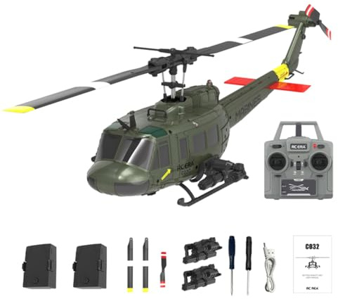 BAUBAUPLAY C032 RC Hubschrauber, UH-1 Huey Ferngesteuertes Helicopter, 2.4G 6CH Militär Hubschrauber, Outdoor Flugzeugspielzeug für Erwachsene - RTF