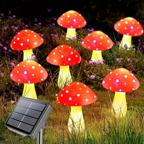 6Pcs Red Solar Mushroom Lamp, Toadstool Garden Stakes, Mushroom Solar Lights Outdoor Garden Stake Ornaments Waterproof, Landscape Lighting Mushroom Decor for Lawn Gardening Pathway Yard Fence