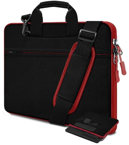 HSEOK Maletín para Portátil de 15,6, Resistente y a Prueba de Golpes, con Múltiples Bolsillos y Correa, Compatible con la Mayoría de Portátiles de 15,6 pulgadas,Negro-rojo