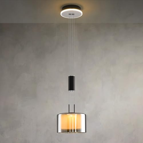 PIOUTNF Modern Pendelleuchte Glas, Dimmbare Hängeleuchte Esstisch, Led Esszimmerlampe Höhenverstellbar, Hängelampe Wohnzimmer, Küchenlampe Hängend mit Glas Lampenschirm und Fernbedienung