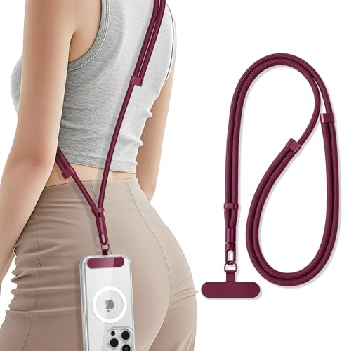 Anti-Theft Phone Lanyard Crossbody for iPhone 15 & More Smartphones, Adjustable Cell Phone Neck Strap with Non-Adhesive Tabs, Universal Phone Strap for Women/Men Travel Gym Essentials (Burgundy)