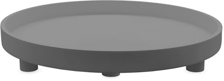 Vassoio decorativo XL rotondo sui piedi, 38 x 6 cm, grigio, in legno, grande con bordo, piatto decorativo per candele, regalo di Natale