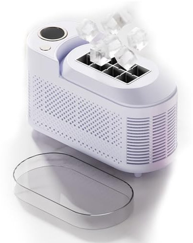 Mini fabbricatore di ghiaccio da banco con adattatore per auto 12 V, ghiaccio veloce 10 minuti, 8 cubi, macchina per la produzione di ghiaccio portatile per campeggio, scrivania da ufficio (Purple )