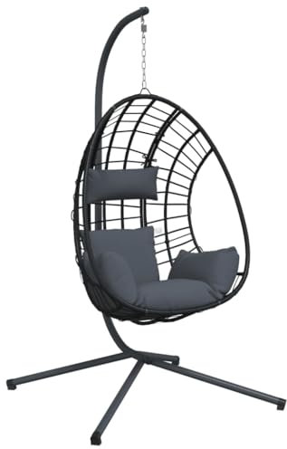 Kangmusi Hängesessel Ei-Design mit Ständer Anthrazit Rattan und Stahl,4007409