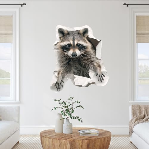 GRAZDesign 3D Waschbär Wandtattoo Aufkleber - Realistischer Effekt für Wohnzimmer & Küche - Tiermotiv Wanddekoration - 58x50cm