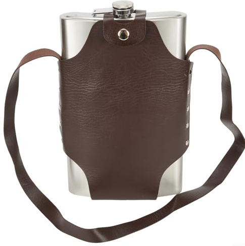 Flasque en métal robuste de 1,8 l avec housse en cuir élégante pour une utilisation en extérieur