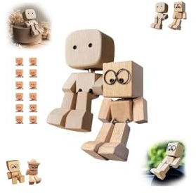 2 Stück Shaking Wooden Man Figur, Handgemachte Schüttelfüße Holzpuppe, lustige Holzschüttel-Auto-Ornamente, Schreibtisch-Dekoration, kreative handgefertigte Wackelkopf-Auto-Armaturenbrett-Dekorationen
