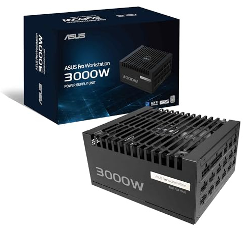 ASUS Pro WS 3000W Platinum, Alimentation modulaire pour PC, 3000 W de Puissance, PCIe 5.1, Standard ATX 3.1, 80 Plus Platinum, Ventilateur avec Double roulement à Balle, Noir, ASUS-PRO-WS-3000P