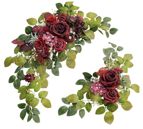 LeeQinersw 2 Pezzi Fiori per Arco Nuziale Decorazioni per Cerimonia Addobbi per Ghirlanda per Sedia Composizioni Finte con Stile Romantico Adatto, Rosso