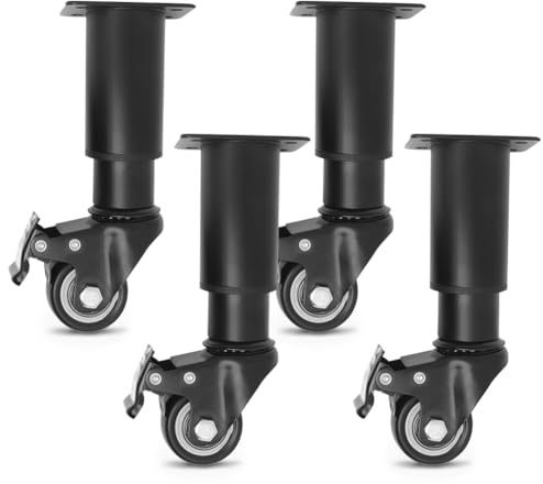 EUBSWA Patas para muebles ajustables con ruedas de 145 a 160 mm, 4 patas negras de mesa de altura regulable, patas de metal ajustables en altura para patas de muebles, patas de armario, patas de mesa