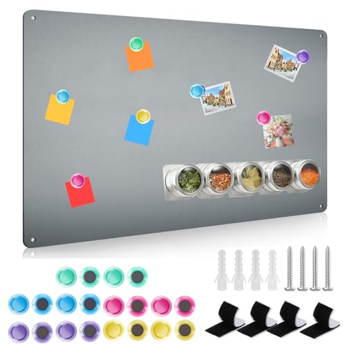 Metall Magnetwand, 43 x 30 cm Magnettafel Magnetboard, 0.8mm Magnettafel für Wand, Kleine Magnetwand Metalltafel mit 20 Magnetknöpfen, Pinnwand Magnetisch, zum Präsentieren von Notizen(Silber)