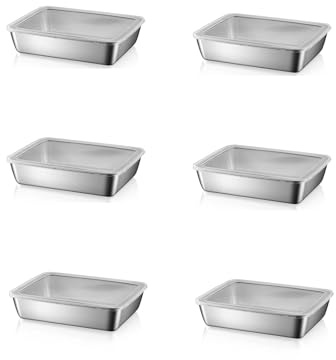 NVOQILIN Bandeja cubierta de acero inoxidable para preparación de ollas calientes, plato rectangular con tapa transparente, caja de alimentos