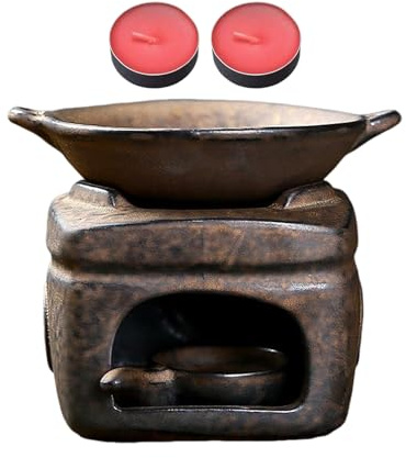 Keramik-Aromatherapie-Ölbrenner | Mit 2 Kerzen Multifunktionaler Keramik-Duftdiffusor | Kerzenwachsbrenner Duftdiffusor - für Home Office Schreibtisch Schlafzimmer Meditation Entspannung