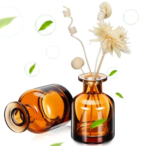 Toyvian 2 botellas difusoras de vidrio recargables con forma cilíndrica redonda, frascos difusores vacíos para el hogar, oficina, coche, aromaterapia y uso de fragancias
