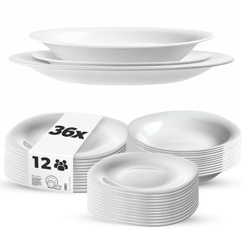 KADAX Middagsservis för 12 personer, set med sopptallrikar, desserttallrikar och mattallrikar, bordsservis, tallrikset, (vit XL)