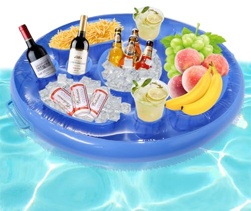 GothicBride Aufblasbarer Getränkehalter 2 in1 Getränke und Snackhalter 8 Löcher Pool Getränkehalter Floating Aufblasbar Poolbar für Schwimmbad Party Pool Strand Mottoparty (Blau)
