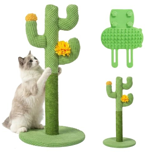 Cat Scratching Post for Indoor Cats – Cactus Scratch Post Large Kitten Scratching Post Sisal Rope Covered 62cm Cat Post, Sturdy Claw Scratcher Interactive Fun Exerciser, Stable Base