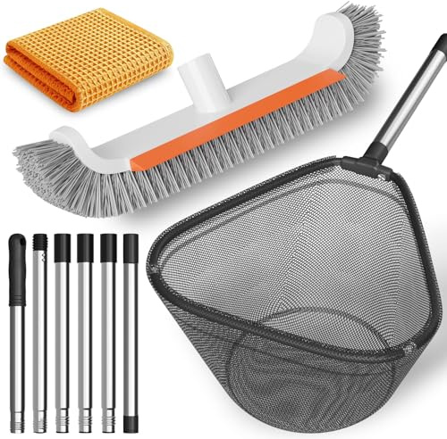 ytorgr Pool Kescher 180cm mit Teleskopstange, kescher Pool feinmaschig klein,Pool reinigungsset Mit poolbürste für Schwimmbad, Spas,Teich,Whirlpools