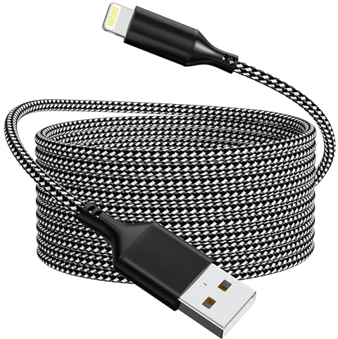 iPhone Charger Cable 5M [MFi Certified], Extra Long Nylon Braided Lightning Cable USB A to Lightning 2.4A Fast Charging for iPhone 14/13/12/11/Pro/Xs Max/X/8/7/Plus/6S/6/SE/5S iPad, BlackWhite