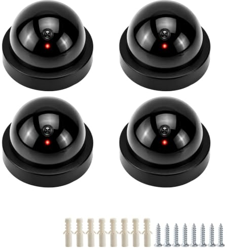 4 telecamere finte a cupola con LED rosso lampeggiante, telecamere di sorveglianza finte per interni ed esterni, telecamera finta CCTV per casa, ufficio e negozio (5, nero, sfera)