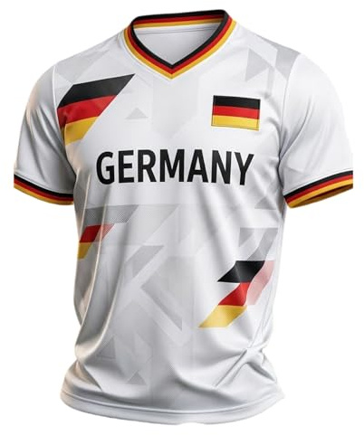 WM 2026 Fußball Trikot für Herren/Damen, Deutschland Trikot V Ausschnitt, Germany Fan Tshirt mit Adler Fanartikel T-Shirt (DE/NL/SE/PL, Alphanumerisch, L, Regular, Regular, Weiß_Herren_02)