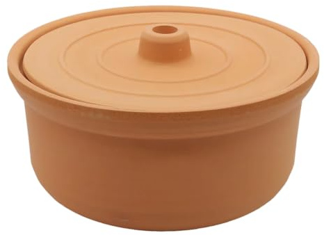 HELDENA Casseruola in terracotta con coperchio, 3500 ml, diametro 26 cm, realizzata a mano, in argilla non smaltata (Güveç), per forno e fornello a gas, naturale