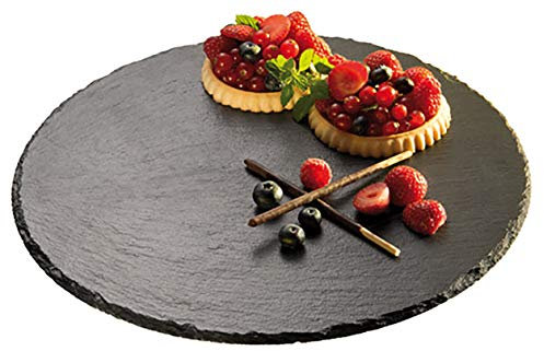 APS piatto rotante in ardesia per torte, Ø 32 cm, altezza 2,5 cm, spessore del piatto 6-9 mm, piatto per torte, piedini antiscivolo, nero