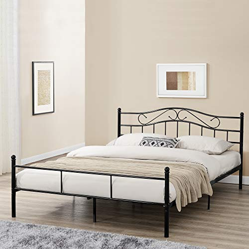 [en.casa] Struttura Letto in Acciaio con Testiera Alta Decorativa e Pediera Letto Matrimoniale con Zona di Riposo 160 x 200 cm Nero