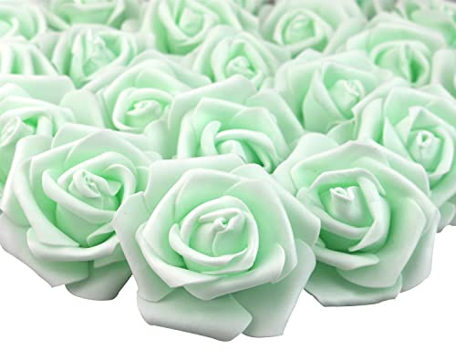 Lightingsky 3 x 1.6 x 3 inches 100pcs DIY Real Touch 3D Artificial Foam Rose Head Without Stem for Wedding Party Home Decoration (Light Green)