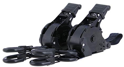 Cinghie di tensione automatiche in set da 2 I 3,65 m di lunghezza, auto-retrazione 25 mm di larghezza, LC 340 kg I Cinghie a cricchetto con ganci a S rivestiti con dispositivo di fissaggio DIN 12195-2