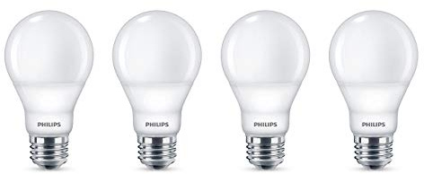 Philips LED 4 Pack A19 Soft White Dimmable Warm Glow LED, 2200-2700 Kelvin, 800 Lumen, 8.8W=60W, E27 Base