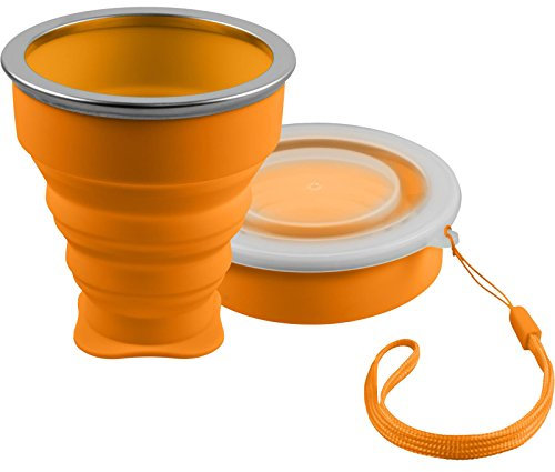 shibby Silicone Pieghevole - Bicchiere Colore Arancia, Coppa da Viaggio Pratica Bicchiere da Campeggio - 210ml