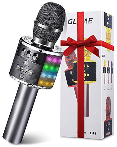 GLIME Wireless Karaoke Microphone, Portable Bluetooth Karaoke Microphone with LED Disco Light, Compatible with Android/iOS/PC/Smartphone (Black)
