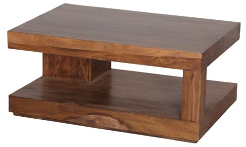 Wohnling Couchtisch 90x60x40 cm Sheesham Massivholz Braun Rechteckig | Wohnzimmertisch massiv mit Maserung, Sofatisch Echtholz, handgefertigtes Unikat, Kaffeetisch modern für Wohnzimmer