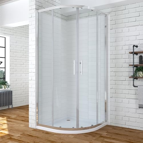 AQUABATOS® 80 x 80 cm Duschkabine Matt Silber Rahmen Viertelkreis Runddusche Halbrund mit Schiebetüren aus Echtglas mit Nanobeschichtung, Duschtüren Radius 550 mm, Höhe 195 cm
