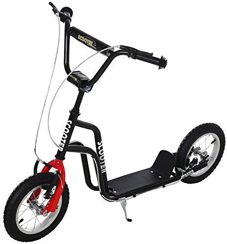 HOMCOM Kinderroller Scooter Tretroller mit verstellbarem Lenker, großen Rädern und Handbremse Kickscooter 12 Zoll Cityroller für Jungen und Mädchen ab 5 Jahre Metall Schwarz