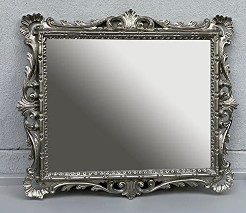 Wandspiegel Antik Silber Vintage Ornamente Barockspiegel Friseurspiegel Altsilber Flurspiegel Badspiegel Mirror 43x37cm Prunkspiegel C532 Silber Antik Spiegel