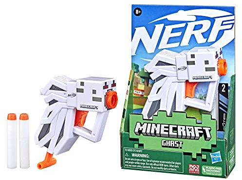 NERF MicroShots Minecraft Ghast Mini Blaster, Minecraft Ghast Mob Design, Includes 2 Official Elite Darts, Pull-Down Priming Handle