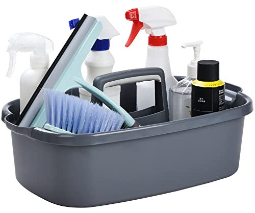 Haundry Large Cleaning Caddy with Handle, Tool Storage Basket Organizer, Sturdy Pail Bucket Organizer, Household Bucket for Cleaning Supplies - Gray