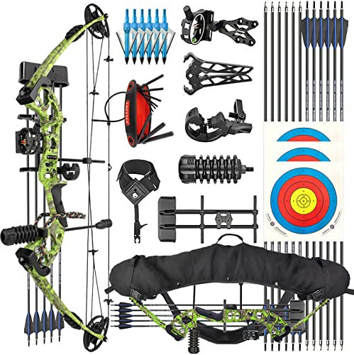 ZSHJGJR Compoundogen Set Bogenset für Bogenschießen Sportbogen Verstellbarer Jagd Compoundbogenset 30-55 lbs 310fps Jagdausrüstung mit Komplettes Zubehör Kit (Grün, Rechtshänder)